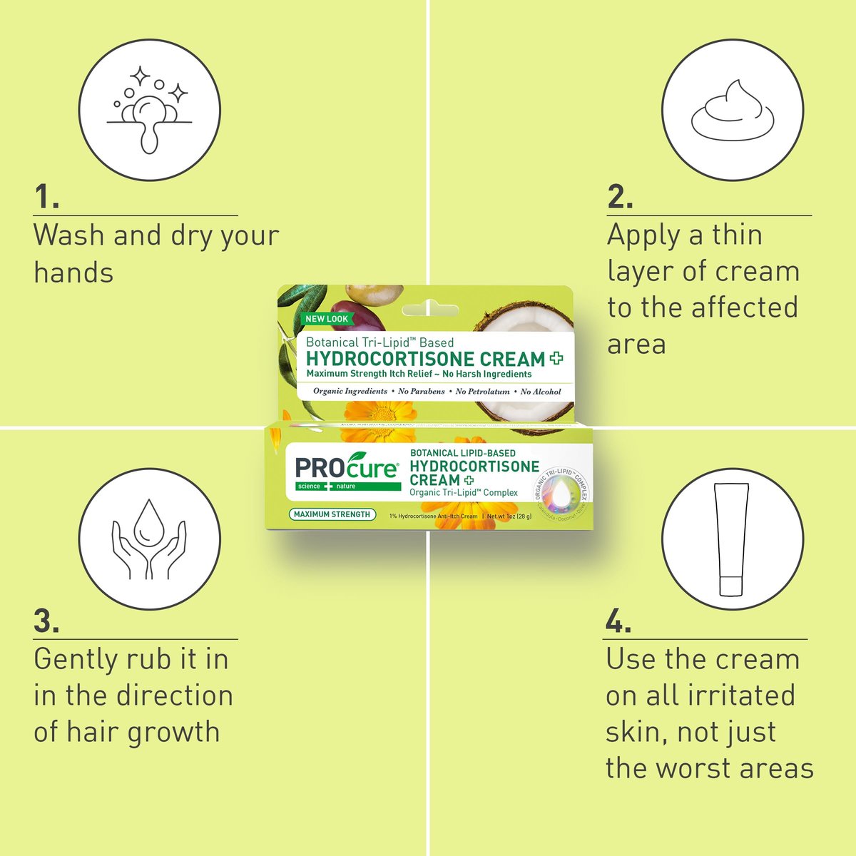 PROcure Maximum Strength Hydrocortisone Creme – 1% Hydrocortison mit Bio-Calendula, Kokosöl & Olivenöl – Linderung von Juckreiz, Hautausschlag & Rötungen