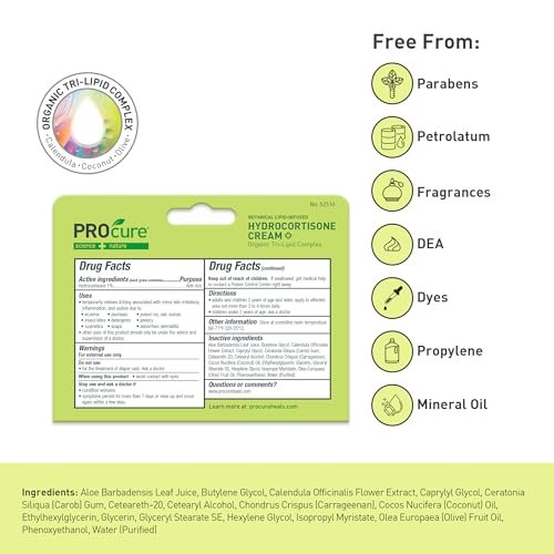 PROcure Maximum Strength Hydrocortisone Creme – 1% Hydrocortison mit Bio-Calendula, Kokosöl & Olivenöl – Linderung von Juckreiz, Hautausschlag & Rötungen