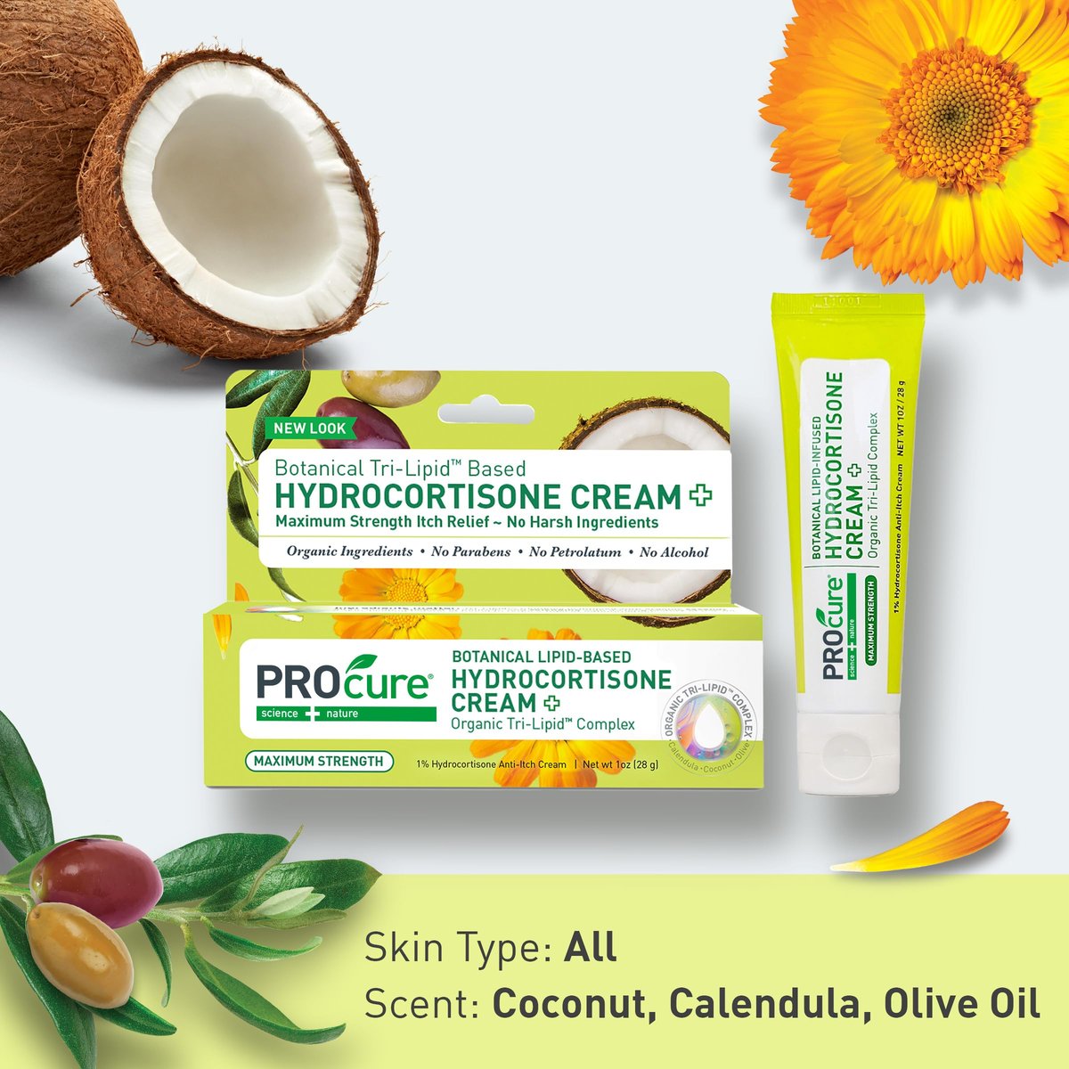 PROcure Maximum Strength Hydrocortisone Creme – 1% Hydrocortison mit Bio-Calendula, Kokosöl & Olivenöl – Linderung von Juckreiz, Hautausschlag & Rötungen