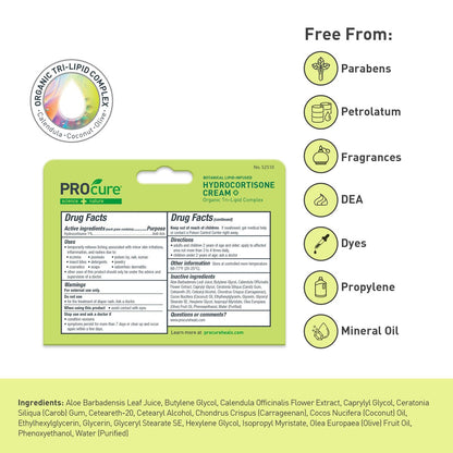 PROcure Maximum Strength Hydrocortisone Creme – 1% Hydrocortison mit Bio-Calendula, Kokosöl & Olivenöl – Linderung von Juckreiz, Hautausschlag & Rötungen