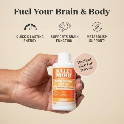 Bulletproof Brain Octane C8 MCT Öl Reisegröße, 85 ml – 100% reines Kokosöl, dreifach destilliertes Keto-Energie-Supplement für Kaffee & Smoothies, ungesüßt, ohne Zusatzstoffe oder Füllstoffe, nicht genetisch verändert