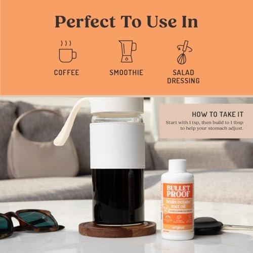 Bulletproof Brain Octane C8 MCT Öl Reisegröße, 85 ml – 100% reines Kokosöl, dreifach destilliertes Keto-Energie-Supplement für Kaffee & Smoothies, ungesüßt, ohne Zusatzstoffe oder Füllstoffe, nicht genetisch verändert