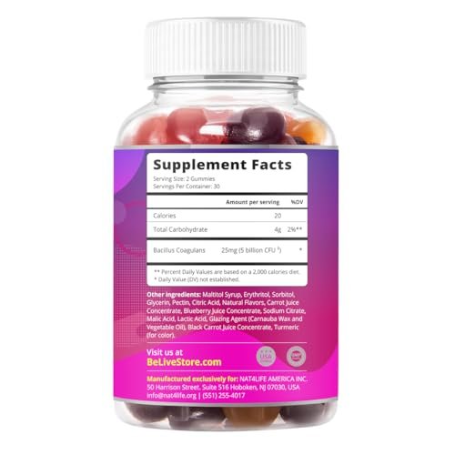 BeLive Probiotische Gummis – 5 Milliarden KBE für die Verdauungsgesundheit, Männer, Frauen & Kinder – zur Immununterstützung, zuckerfrei & vegan | 60 Stück – Blaubeere, Erdbeere & Orange