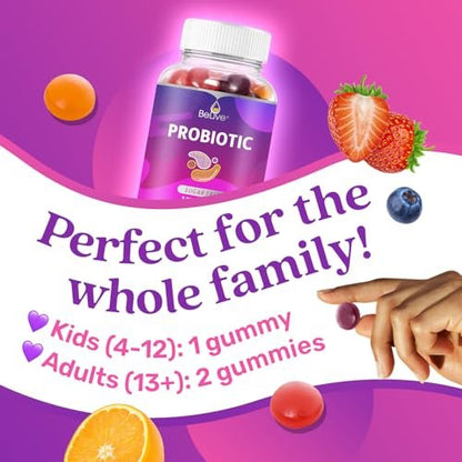 BeLive Probiotische Gummis – 5 Milliarden KBE für die Verdauungsgesundheit, Männer, Frauen & Kinder – zur Immununterstützung, zuckerfrei & vegan | 60 Stück – Blaubeere, Erdbeere & Orange
