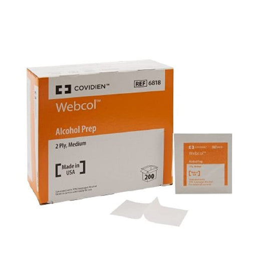 COVIDIEN 6818 Webcol Alkohol-Tupfer, steril, mittelgroß, 2-lagig, 4,3" Höhe, 2,1" Breite, 4" Länge, 6 Packungen à 200 (1200 Stück insgesamt)