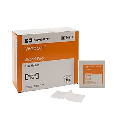 COVIDIEN 6818 Webcol Alkohol-Tupfer, steril, mittelgroß, 2-lagig, 4,3" Höhe, 2,1" Breite, 4" Länge, 6 Packungen à 200 (1200 Stück insgesamt)