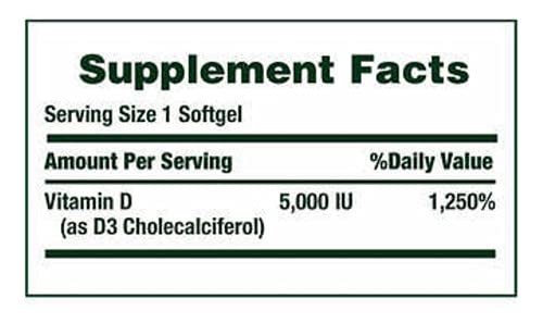 Nature's Bounty Vitamin D3 5000 IE – 400 Softgels zur Immununterstützung, schnelle Freisetzung