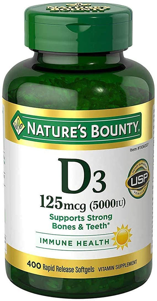 Nature's Bounty Vitamin D3 5000 IE – 400 Softgels zur Immununterstützung, schnelle Freisetzung