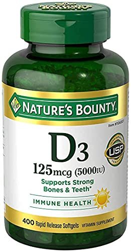 Nature's Bounty Vitamin D3 5000 IE – 400 Softgels zur Immununterstützung, schnelle Freisetzung