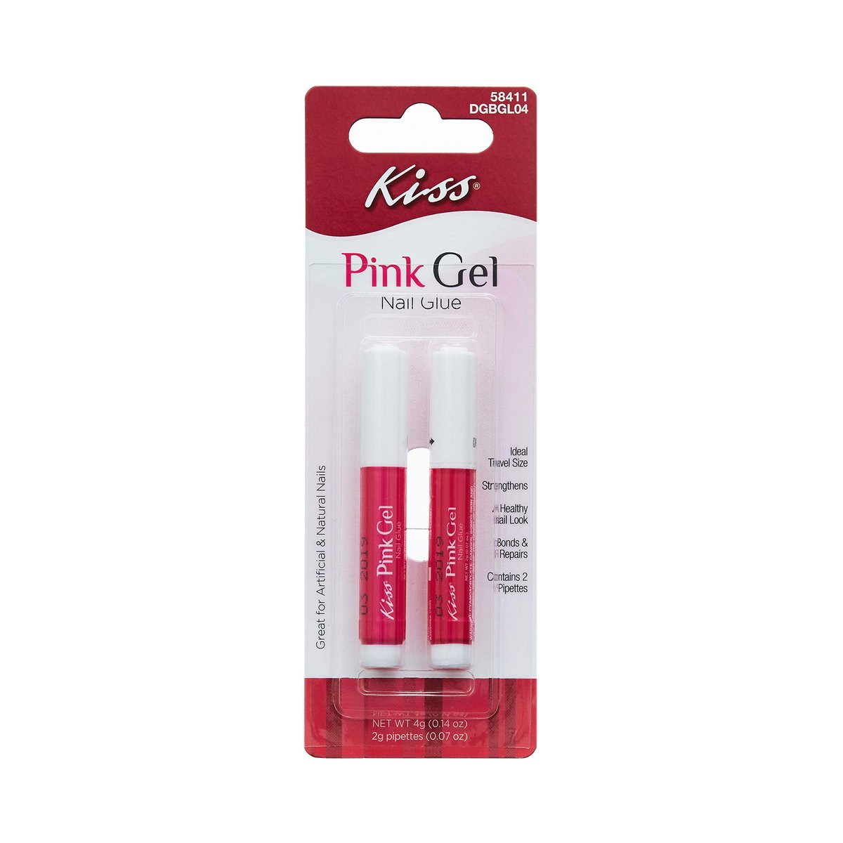 KISS Pink Gel Nagellack-Kleber mit 2 Pipetten (1 Packung)