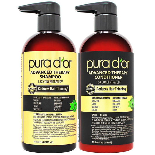 PURA D'OR Advanced Therapy Biotin Shampoo & Conditioner Set für Haarausfall – klinisch getestet, 2x 473 ml