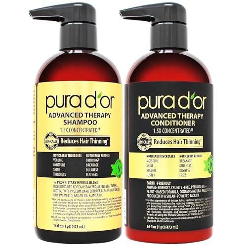 PURA D'OR Advanced Therapy Biotin Shampoo & Conditioner Set für Haarausfall – klinisch getestet, 2x 473 ml