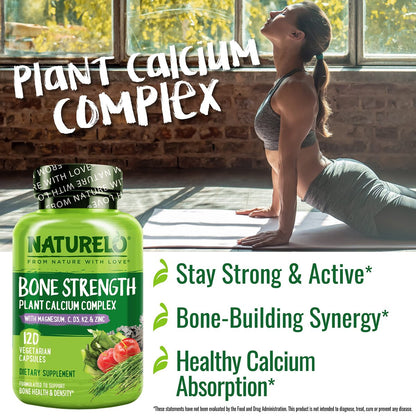 NATURELO Calcium Komplex mit Vitamin C, D3, K2, Magnesium und Zink – 120 Kapseln, pflanzlich, für starke Knochen