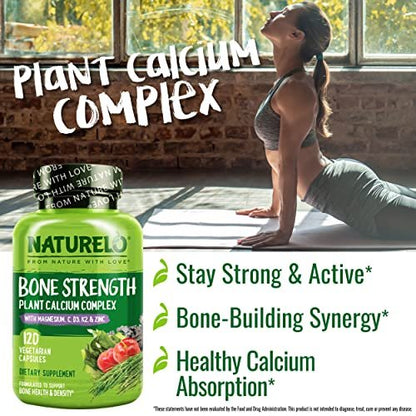 NATURELO Calcium Komplex mit Vitamin C, D3, K2, Magnesium und Zink – 120 Kapseln, pflanzlich, für starke Knochen