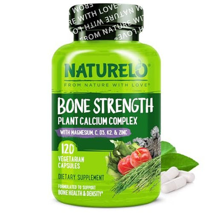 NATURELO Calcium Komplex mit Vitamin C, D3, K2, Magnesium und Zink – 120 Kapseln, pflanzlich, für starke Knochen