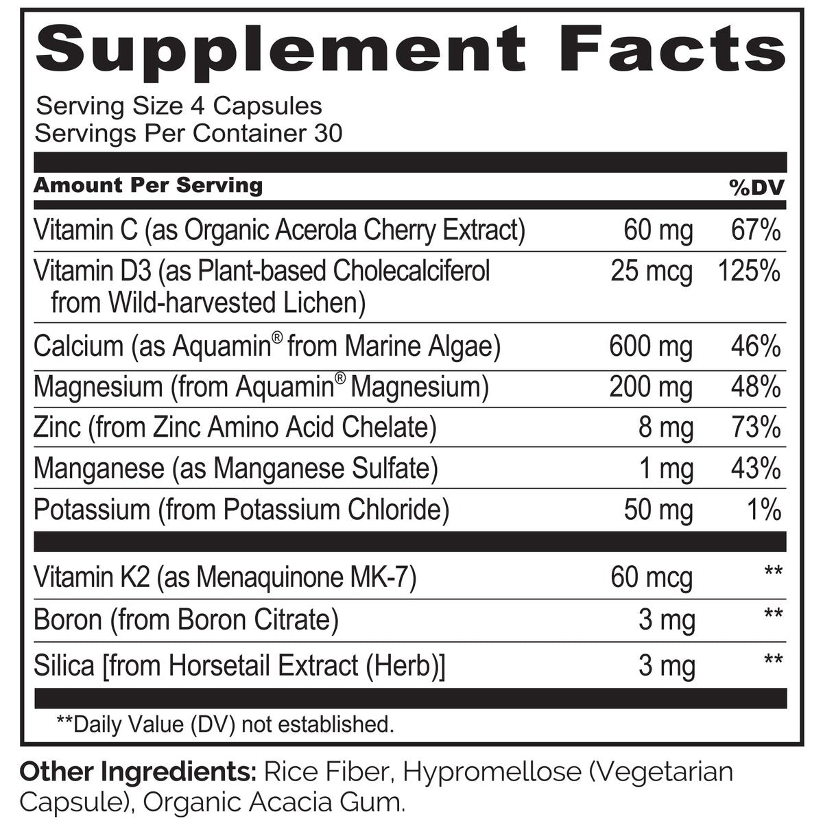 NATURELO Calcium Komplex mit Vitamin C, D3, K2, Magnesium und Zink – 120 Kapseln, pflanzlich, für starke Knochen