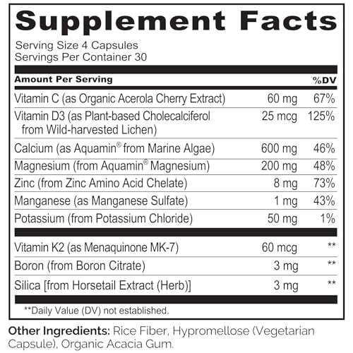 NATURELO Calcium Komplex mit Vitamin C, D3, K2, Magnesium und Zink – 120 Kapseln, pflanzlich, für starke Knochen