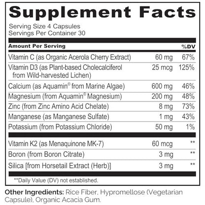 NATURELO Calcium Komplex mit Vitamin C, D3, K2, Magnesium und Zink – 120 Kapseln, pflanzlich, für starke Knochen