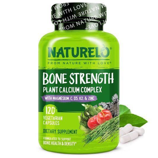 NATURELO Calcium Komplex mit Vitamin C, D3, K2, Magnesium und Zink – 120 Kapseln, pflanzlich, für starke Knochen