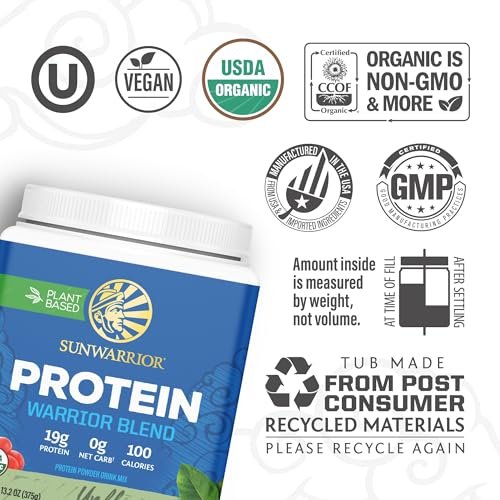 Sunwarrior Bio Pflanzliches Proteinpulver – Ungesüßtes veganes Protein mit BCAA-Aminosäuren & Hanfsamen-Erbsen-Mischung – Ohne Soja, Milchfüllstoffe & Gluten (Ungesüßt, 15 Portionen)