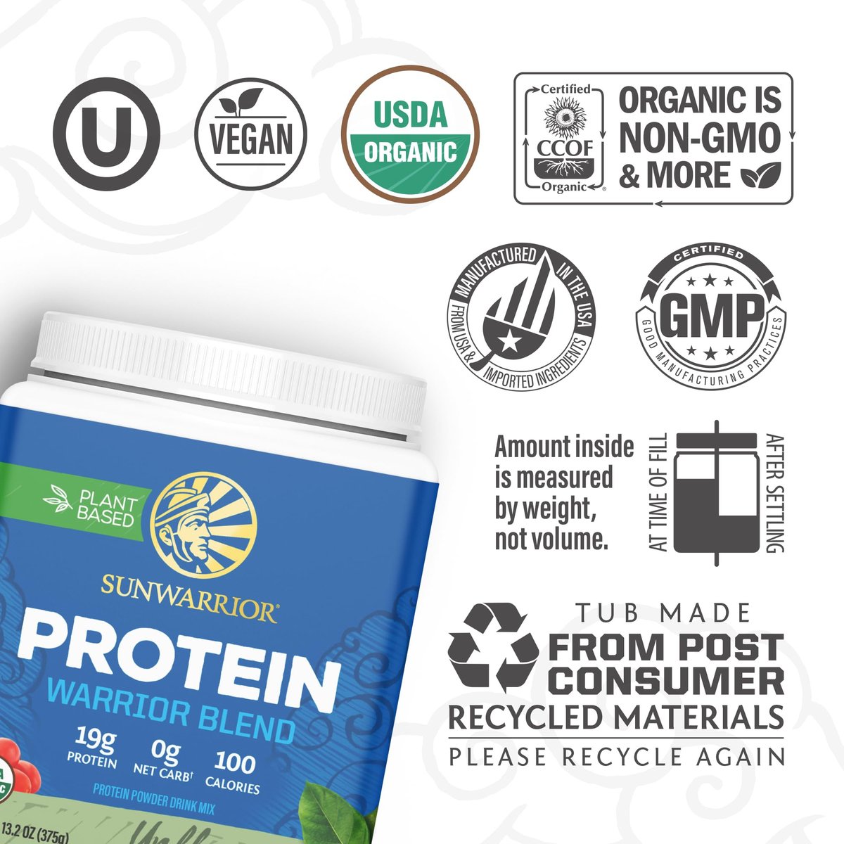 Sunwarrior Bio Pflanzliches Proteinpulver – Ungesüßtes veganes Protein mit BCAA-Aminosäuren & Hanfsamen-Erbsen-Mischung – Ohne Soja, Milchfüllstoffe & Gluten (Ungesüßt, 15 Portionen)