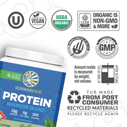 Sunwarrior Bio Pflanzliches Proteinpulver – Ungesüßtes veganes Protein mit BCAA-Aminosäuren & Hanfsamen-Erbsen-Mischung – Ohne Soja, Milchfüllstoffe & Gluten (Ungesüßt, 15 Portionen)