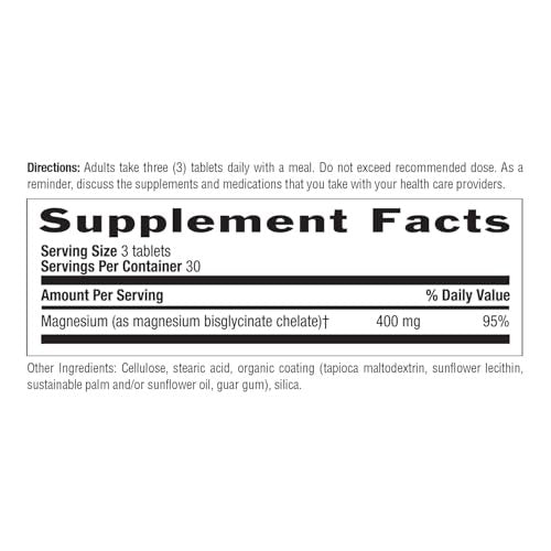 Country Life Chelat-Magnesiumglycinat 400 mg – Hochdosiertes Magnesium für innere Ruhe, Muskelentspannung, Energie & Knochenunterstützung – Zertifiziert glutenfrei, vegan, koscher, nicht-GVO – 90 Tabletten