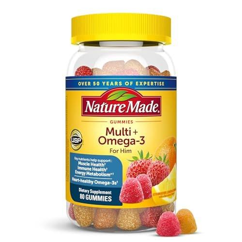 Nature Made Männermultivitamin Gummis mit Omega-3 – Tägliche Nährstoffversorgung, 80 Gummis, 40 Tage Vorrat