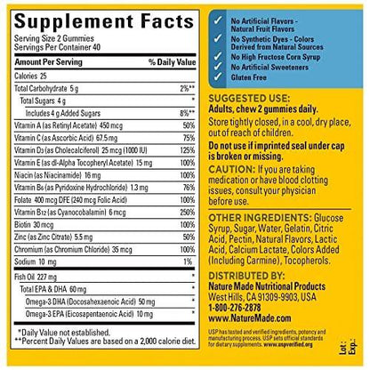 Nature Made Männermultivitamin Gummis mit Omega-3 – Tägliche Nährstoffversorgung, 80 Gummis, 40 Tage Vorrat