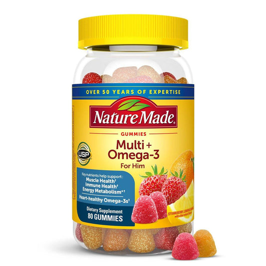 Nature Made Männermultivitamin Gummis mit Omega-3 – Tägliche Nährstoffversorgung, 80 Gummis, 40 Tage Vorrat