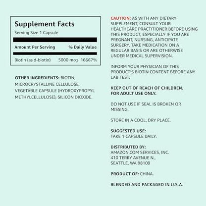 Veganes Biotin 5000 mcg für Haare, Haut und Nägel – 130 Kapseln, 4-Monats-Vorrat