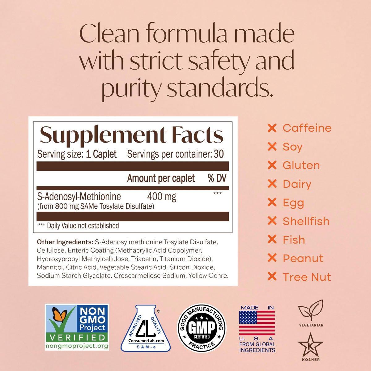 Nature's Trove SAM-e 400mg 30 magensaftresistente Kapseln - Vegan, Koscher, Nicht-GVO, Sojafrei, Glutenfrei - Stimmungs- und Gelenkunterstützung - Kaltgeformte Blisterverpackung