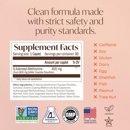 Nature's Trove SAM-e 400mg 30 magensaftresistente Kapseln - Vegan, Koscher, Nicht-GVO, Sojafrei, Glutenfrei - Stimmungs- und Gelenkunterstützung - Kaltgeformte Blisterverpackung
