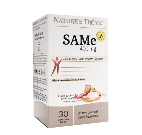 Nature's Trove SAM-e 400mg 30 magensaftresistente Kapseln - Vegan, Koscher, Nicht-GVO, Sojafrei, Glutenfrei - Stimmungs- und Gelenkunterstützung - Kaltgeformte Blisterverpackung