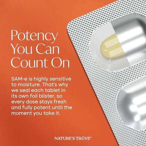 Nature's Trove SAM-e 400mg 30 magensaftresistente Kapseln - Vegan, Koscher, Nicht-GVO, Sojafrei, Glutenfrei - Stimmungs- und Gelenkunterstützung - Kaltgeformte Blisterverpackung