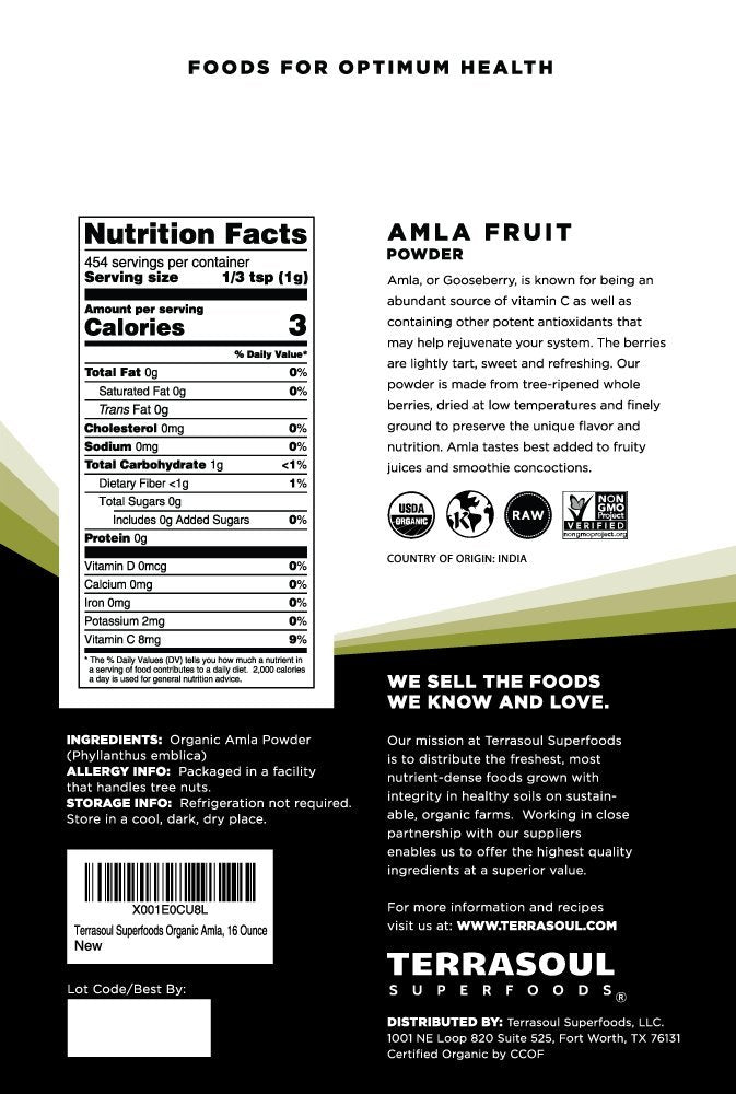 Terrasoul Superfoods Bio Amla-Pulver (Amalaki), 454 g – Reich an Antioxidantien und Vitamin C | Unterstützt das Immunsystem