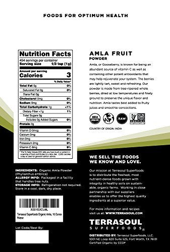 Terrasoul Superfoods Bio Amla-Pulver (Amalaki), 454 g – Reich an Antioxidantien und Vitamin C | Unterstützt das Immunsystem