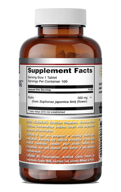 Amazing Formulas Rutin 500 mg Tabletten – 100 Stück, Non-GMO, glutenfrei, hergestellt in den USA