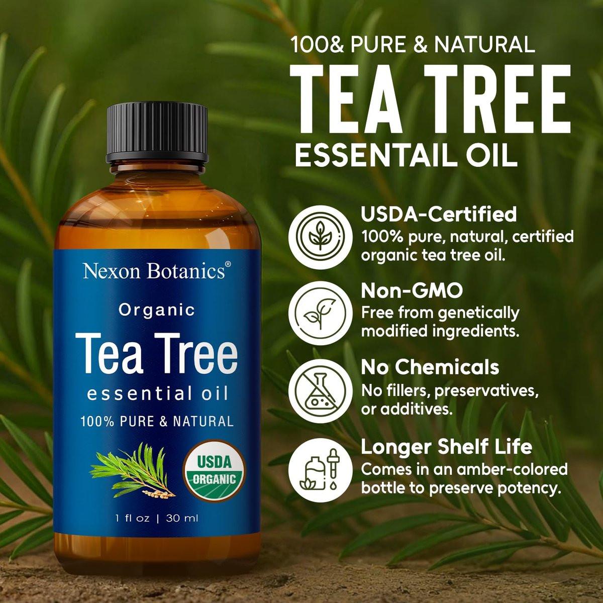 Bio Teebaumöl 30 ml – Reines, natürliches Öl für Aromatherapie, Diffuser, DIY, Kerzen- und Seifenherstellung – Nexon Botanics