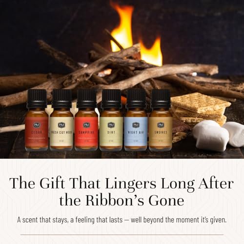P&J Trading Duftöl Camping-Set | Lagerfeuer, Smores, Erde, Frisch geschnittenes Holz, Nachtluft und Zedern-Düfte für Kerzenherstellung, Frischduft, Seifenherstellung, Diffuseröle