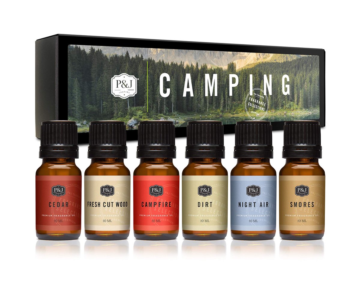 P&J Trading Duftöl Camping-Set | Lagerfeuer, Smores, Erde, Frisch geschnittenes Holz, Nachtluft und Zedern-Düfte für Kerzenherstellung, Frischduft, Seifenherstellung, Diffuseröle