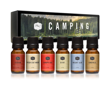 P&J Trading Duftöl Camping-Set | Lagerfeuer, Smores, Erde, Frisch geschnittenes Holz, Nachtluft und Zedern-Düfte für Kerzenherstellung, Frischduft, Seifenherstellung, Diffuseröle