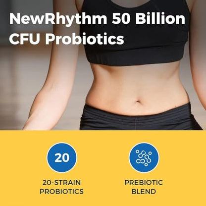 NewRhythm Probiotika 50 Milliarden KBE 20 Stämme, 60 vegane Kapseln, Magensaftresistent, ohne Kühlung, Non-GMO, Glutenfrei