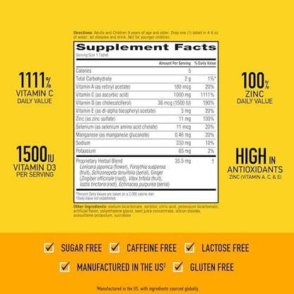 Airborne Immune Support Brausetabletten, Very Berry Geschmack – 30 Stück mit 1000 mg Vitamin C + Vitamin A, D, E, Zink, Selen, Mangan & Kräutermischung – Zuckerfrei, Glutenfrei