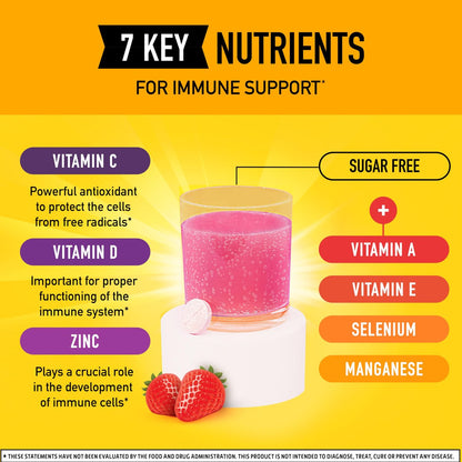 Airborne Immune Support Brausetabletten, Very Berry Geschmack – 30 Stück mit 1000 mg Vitamin C + Vitamin A, D, E, Zink, Selen, Mangan & Kräutermischung – Zuckerfrei, Glutenfrei