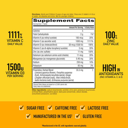 Airborne Immune Support Brausetabletten, Very Berry Geschmack – 30 Stück mit 1000 mg Vitamin C + Vitamin A, D, E, Zink, Selen, Mangan & Kräutermischung – Zuckerfrei, Glutenfrei