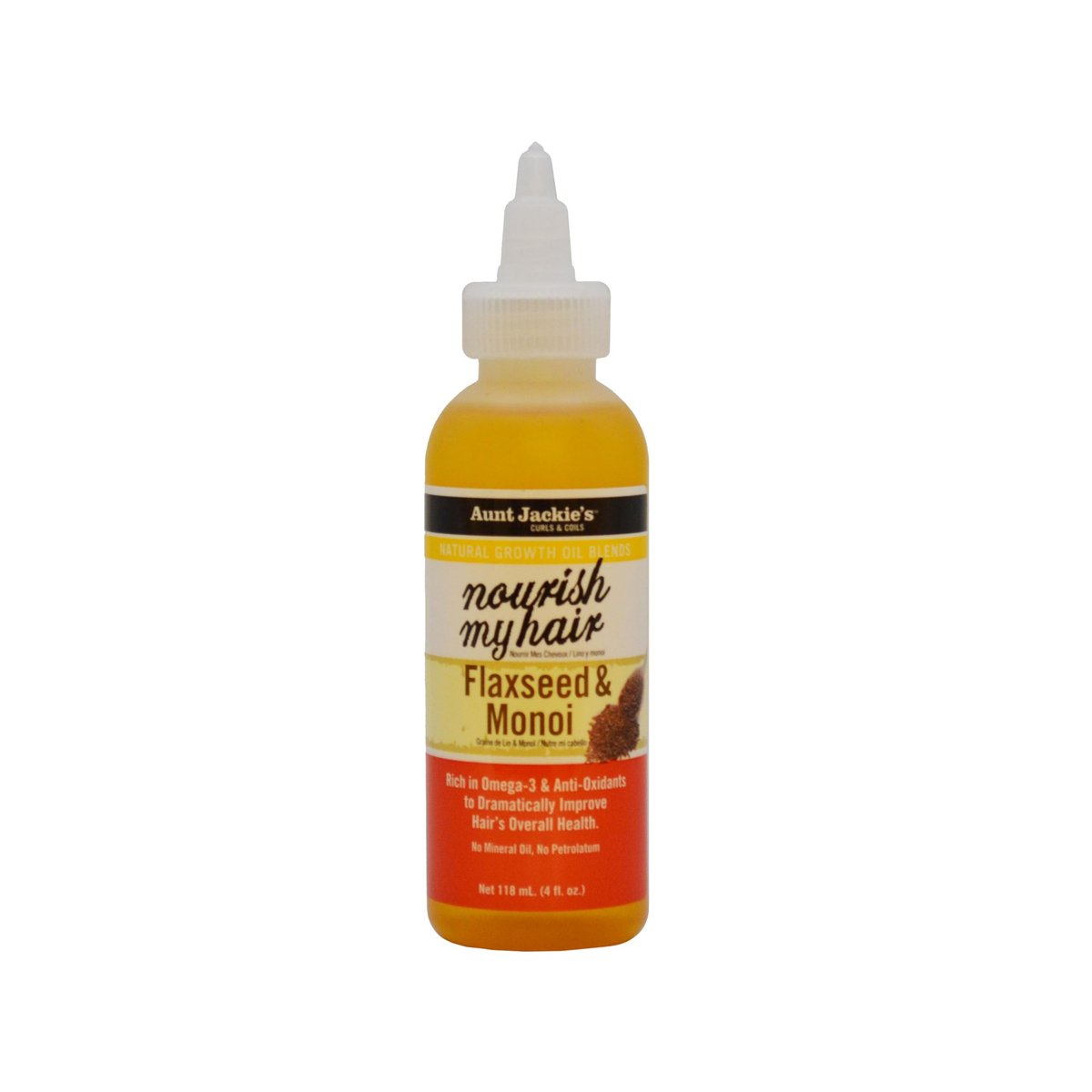 Aunt Jackie's Natürliches Haarwachstumsöl Nourish My Hair - Leinsamen und Monoi, Verbessert die Haargesundheit, Reich an Omega-3 und Antioxidantien, 118 ml