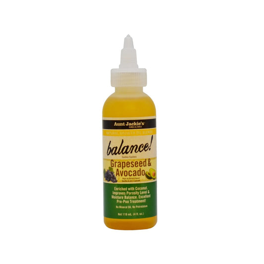Aunt Jackie's Natural Growth Oil Blends Balance – Traubenkern- und Avocadoöl, Pre-Shampoo Behandlung, verbessert Porosität und Feuchtigkeitsbalance, 118 ml