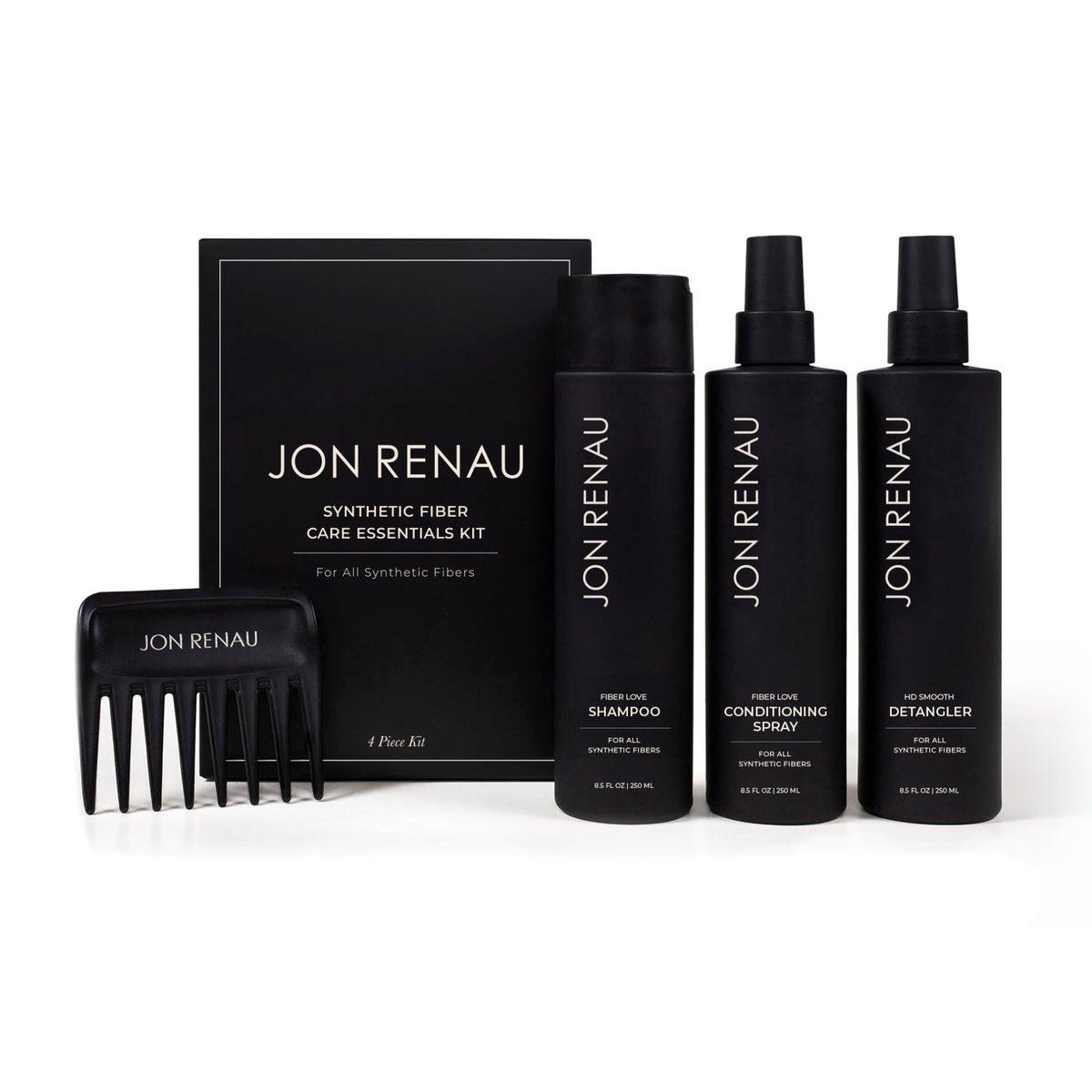 Jon Renau Pflegeset für Kunsthaarperücken und Extensions – Shampoo, Leave-In Conditioner, Entwirrungsspray und breitzinkiger Kamm, 4-teilig