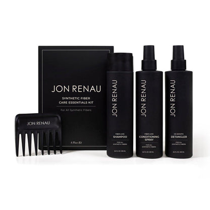 Jon Renau Pflegeset für Kunsthaarperücken und Extensions – Shampoo, Leave-In Conditioner, Entwirrungsspray und breitzinkiger Kamm, 4-teilig